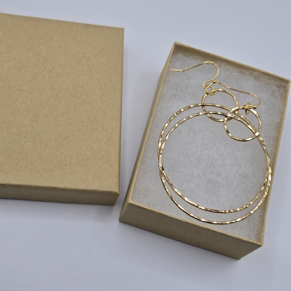 Gold Interlocking Hammered Loop Chain Earrings Da… - image 5